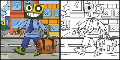 robot en traje y maletín colorante ilustración vector