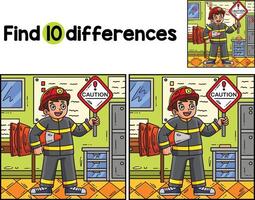 Firefighter with Safety Sign Find The Differences vector