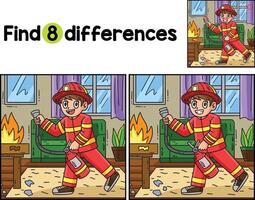 Firefighter Fire Extinguisher Find The Differences vector