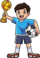 Boy with a Soccer Trophy Cartoon Colored Clipart vector