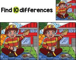 Firefighter Eating Lunch Find The Differences vector