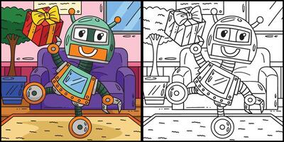 Robot with a Present Coloring Page Illustration vector