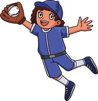 niña fielder atrapando béisbol dibujos animados clipart vector