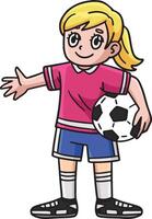 Girl Holding Soccer Ball Cartoon Colored Clipart vector