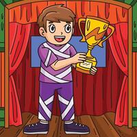 Cheerleading Cheerleader Boy with a Trophy Colored vector