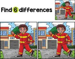 Firefighter Holding Hard Hat Find The Differences vector