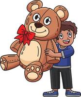 Circus Child with Giant Teddy Bear Cartoon Clipart vector