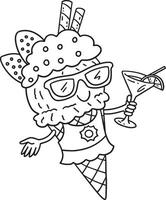 Ice Cream with Sunglasses Isolated Coloring Page vector