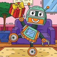 Robot with a Present Colored Cartoon Illustration vector