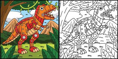 Robot T Rex Coloring Page Colored Illustration vector