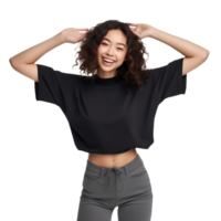 Portrait of asian young woman happy smiling posing surprised expression attractive cheerful, png