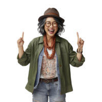 retrato de un medio Envejecido mujer contento sonriente y en pie posando png