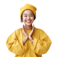 retrato de asiático joven mujer contento sonriente posando sorprendido expresión atractivo alegre, png