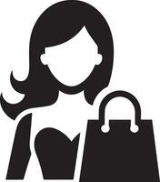 Minimal shopping woman icon silhouette, white background, fill with black 5 vector