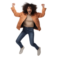 Young woman jumping png