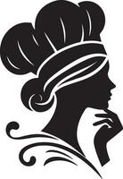 minimal beautiful female chef face silhouette, silhouette, black color, white background 22 vector