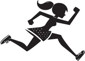 minimal Comic girl Run Fast funny flat character silhouette, black color silhouette, white background 9 vector