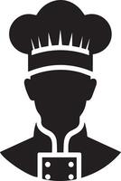 mínimo cocinero uniforme y cara silueta, silueta, negro color, blanco antecedentes 3 vector