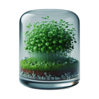 Abstract composition of various types of microgreens in a glass container isolated on background. png