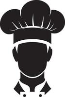 mínimo cocinero uniforme y cara silueta, silueta, negro color, blanco antecedentes vector