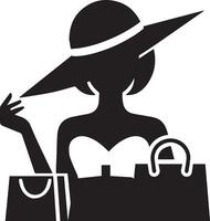 Minimal shopping woman icon silhouette, white background, fill with black 8 vector