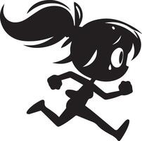 minimal Comic girl Run Fast funny flat character silhouette, black color silhouette, white background 11 vector