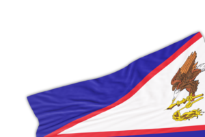 realistisch vlag van Amerikaans Samoa met vouwen, Aan transparant achtergrond. voettekst, hoek ontwerp element. perfect voor patriottisch thema's of nationaal evenement promoties. leeg, kopiëren ruimte. 3d veroorzaken. png