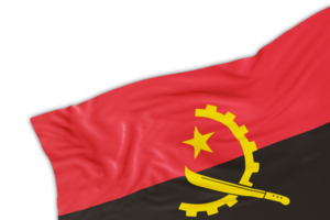 realistisch vlag van Angola met vouwen, Aan transparant achtergrond. voettekst, hoek ontwerp element. perfect voor patriottisch thema's of nationaal evenement promoties. leeg, kopiëren ruimte. 3d veroorzaken. png