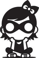 mínimo cómic niña gracioso plano personaje silueta, negro color silueta dieciséis vector