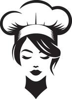 minimal beautiful female chef face silhouette, silhouette, black color, white background 19 vector