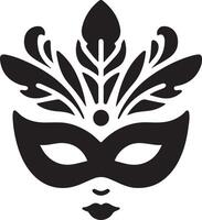 Minimal Carnival mask icon silhouette, white background, fill with black vector