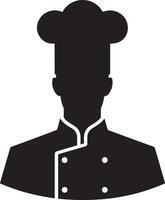 mínimo cocinero uniforme y cara silueta, silueta, negro color, blanco antecedentes 20 vector