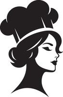 minimal beautiful female chef face silhouette, silhouette, black color, white background 20 vector