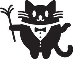 Minimal Funny Character, Mr. cat, silhouette, black color silhouette, white background 15 vector