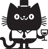 Minimal Funny Character, Mr. cat, silhouette, black color silhouette, white background 23 vector