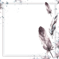 waterverf geschilderd monochroom kader. vogel grijs veren met grafisch inkt lijn Aan waterverf borstel beroerte spatten. echt Vleugels kaart sjabloon illustratie. clip art voor afdrukken achtergrond png