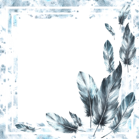 waterverf geschilderd monochroom kader. vogel grijs veren met waterverf vlekken, borstel hartinfarct, spatten achtergrond. echt Vleugels kaart sjabloon illustratie. clip art voor afdrukken achtergrond png