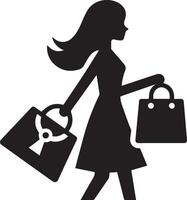 Minimal shopping woman icon silhouette, white background, fill with black 13 vector