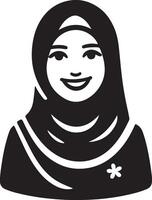 un sonriente hijab mujer plano silueta, negro color silueta 19 vector