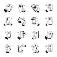 Collection of Handheld Gadgets Doodle Icons vector