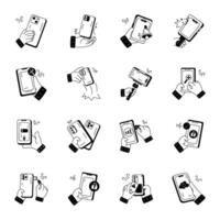 Set of Handheld Devices Doodle Icons vector