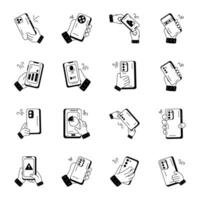 Collection of Holding Phone Doodle Icons vector