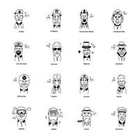 Collection of Funny Characters Doodle Icons vector