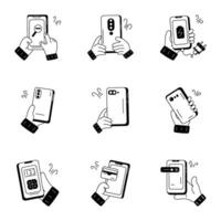 Bundle of Cellular Devices Doodle Icons vector