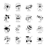 Space Exploration and UFO Doodle Icons vector