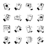 moderno garabatear íconos representando teléfonos inteligentes vector