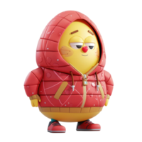 Pascua de Resurrección amarillo huevo chico personaje con rojo chaqueta, 3d ilustración aislado en transparente antecedentes png