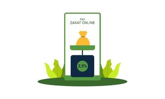 pagar zakat o en línea zakat solicitud para islámico Ramadán concepto vector