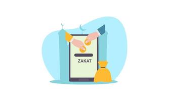 pagar zakat o en línea zakat solicitud para islámico Ramadán concepto vector