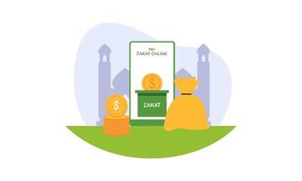 pagar zakat o en línea zakat solicitud para islámico Ramadán concepto vector